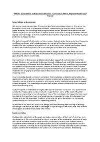 Economics and Business Studies - Curriculum Intent, Implementation and Impact