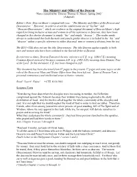 The Ministry and Office of the Deacon “Notes Compiled By: Deacon Thomas G