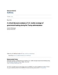 A Critical Discourse Analysis of U.S. Media Coverage of Government Leaking During the Trump Administration