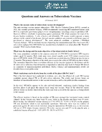 Questions and Answers on Tuberculosis Vaccines