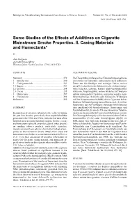 Some Studies of the Effects of Additives on Cigarette Mainstream Smoke Properties