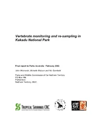 Vertebrate Monitoring and Re-Sampling in Kakadu National Park