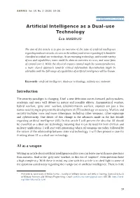 Artificial Intelligence As a Dual-Use Technology Éva AMBRUS1