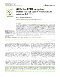 GC-MS and FTIR Analysis of Methanolic Leaf Extract of Rhynchosia Minima (L.) DC
