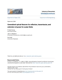 Generalized Optical Theorem for Reflection, Transmission, and Extinction of Power for Scalar Fields