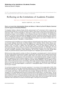 Reflecting on the Limitations of Academic Freedom Written by David R
