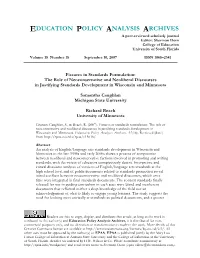 Fissures in Standards Formulation: the Role of Neoconservative and Neoliberal Discourses in Justifying Standards Development in Wisconsin and Minnesota