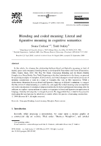 Literal and Figurative Meaning in Cognitive Semantics