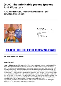 PDF the Inimitable Jeeves (Jeeves and Wooster) P. G. Wodehouse