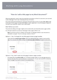 SW50: How Do I Add a Title Page to My Word Document?