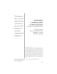 ANONYMOUS COMMUNICATION in ORGANIZATIONS 159 Mously (D