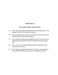 APPENDIX G Lists of Hazardous Material Sites