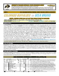 BUFFS, BRUINS OPEN PAC-12 PLAY THIS FRIDAY NIGHT in BOULDER FRIDAY, SEPTEMBER 28, 2018 7:05 P.M