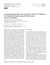 Coseismic Displacements of the 14 November 2016 Mw 7.8 Kaikoura, New Zealand, Earthquake Using the Planet Optical Cubesat Constellation