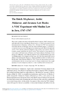 A VOC Experiment with Muslim Law in Java, 1747–1767