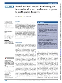 Evaluating the International Search and Rescue Response to Earthquake Disasters