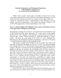 Scientific Explanation and Theological Explanation in the Thought of Austin Farrer What I Want to Explore in This Paper, In
