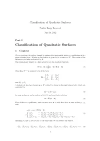 Classification of Quadratic Surfaces