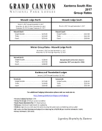 Group Rates 2017 Xanterra South