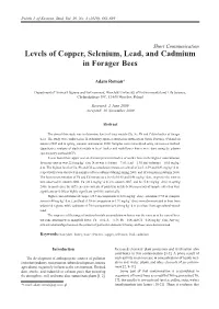 Levels of Copper, Selenium, Lead, and Cadmium in Forager Bees