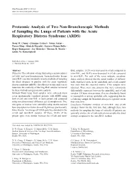 Proteomic Analysis of Two Non-Bronchoscopic Methods of Sampling the Lungs of Patients with the Acute Respiratory Distress Syndrome (ARDS)