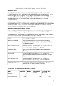 1 Representation Review – Initial Proposal Summary Document What's It All About? Local Authorities Around the Country Are Re