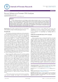 (2013) Recent Advances in Forensic DNA Analysis. J Forensic Res S12: 001