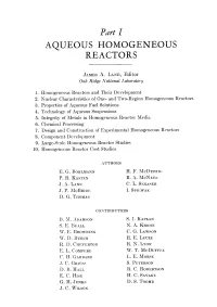 Aqueous Homogeneous Reactors