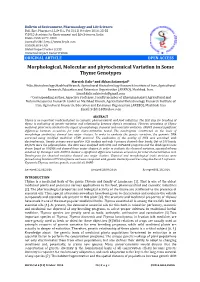 Morphological, Molecular and Phytochemical Variation in Some Thyme Genotypes