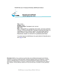 Arsine Back up Data Report