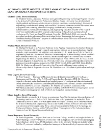 Development of the Laboratory Based Course in Lean Six Sigma
