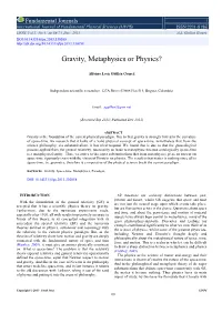 Gravity, Metaphysics Or Physics?