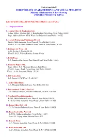 LIST of EMPANELLED OFFSET PRINTERS W.E.F.14.07.2011