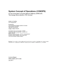 System Concept of Operations (CONOPS) for the Automated Computer Network Defence (ARMOUR) Technology Demonstration (TD) Contract