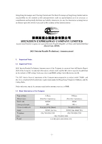 2021 Interim Results Preliminary Announcement