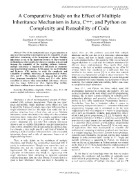A Comparative Study on the Effect of Multiple Inheritance Mechanism in Java, C++, and Python on Complexity and Reusability of Code