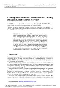 Cooling Performance of Thermoelectric Cooling (TEC) and Applications: a Review