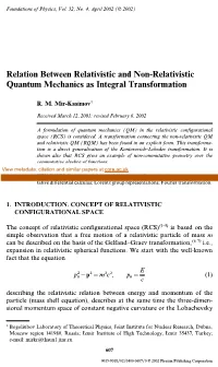 Relation Between Relativistic and Non-Relativistic Quantum Mechanics As Integral Transformation