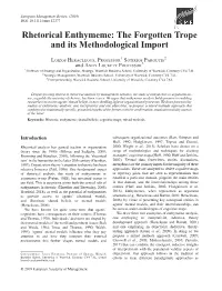 Rhetorical Enthymeme: the Forgotten Trope and Its Methodological Import