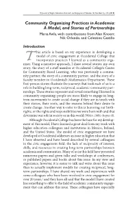 Community Organizing Practices in Academia: a Model, and Stories of Partnerships Maria Avila, with Contributions from Alan Knoerr, Nik Orlando, and Celestina Castillo