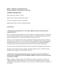 INDOT – INDIANA STATE RAIL PLAN Passenger Rail User Group Interview Questions