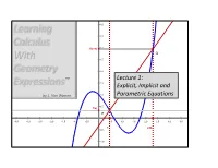 Lecture 1: Explicit, Implicit and Parametric Equations