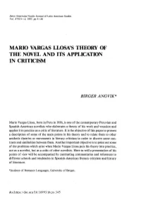 Mario Vargas Llosa's Theory of the Novel and Its Application in Criticism