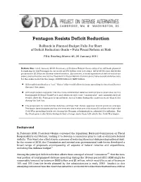 Pentagon Resists Deficit Reduction