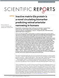 Inactive Matrix Gla Protein Is a Novel Circulating Biomarker Predicting