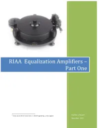 RIAA Equalization Amplifiers – Part One