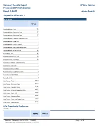 Summary Results Report Presidential Primary Election March 3, 2020