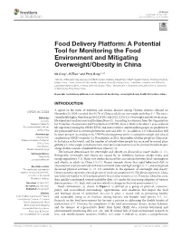 Food Delivery Platform: a Potential Tool for Monitoring the Food Environment and Mitigating Overweight/Obesity in China