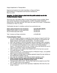 Oregon Department of Transportation Response to Questions from Joint Committee on Ways and Means, Subcommittee on Transportatio