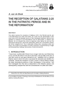 The Reception of Galatians 2:20 in the Patristic Period and in the Reformation1